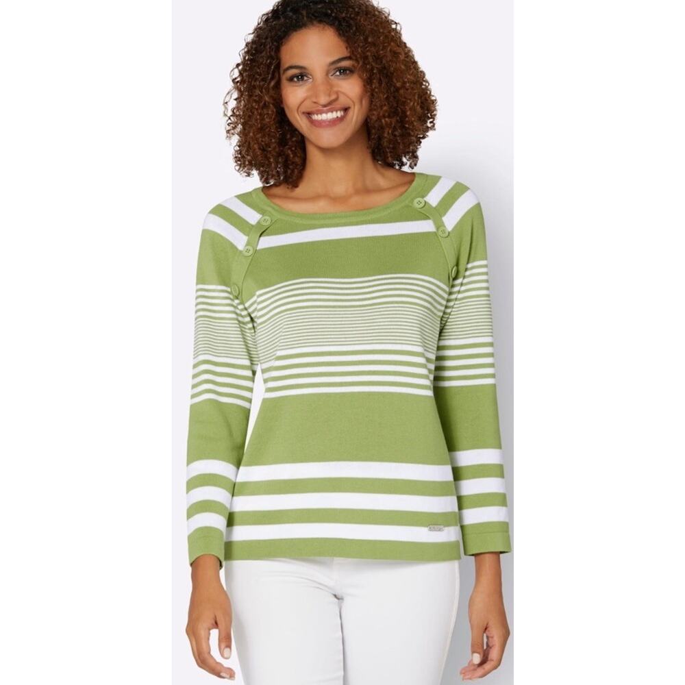 NWOT Collection L Size 10 Green White Striped Sweater Coastal Nautical
